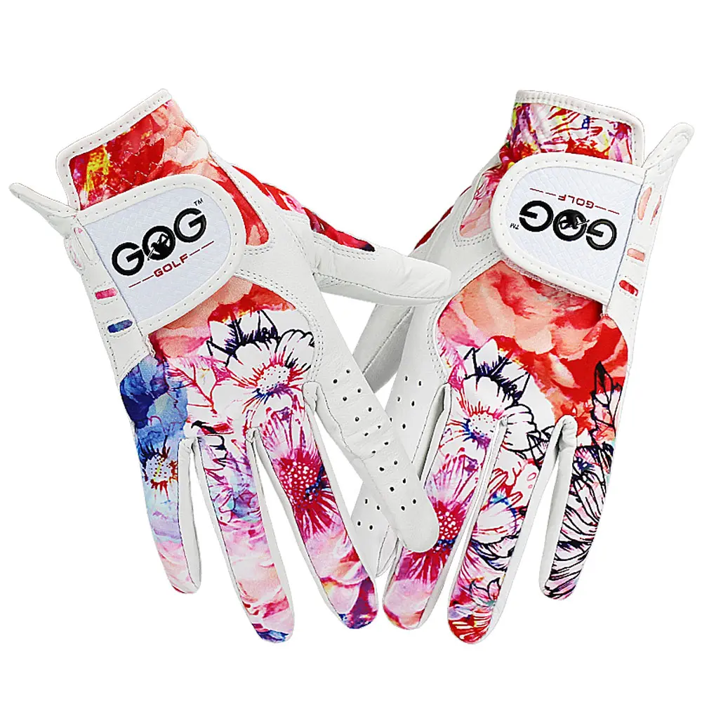Gants de golf en cuir pour femmes avec motifs à fleurs